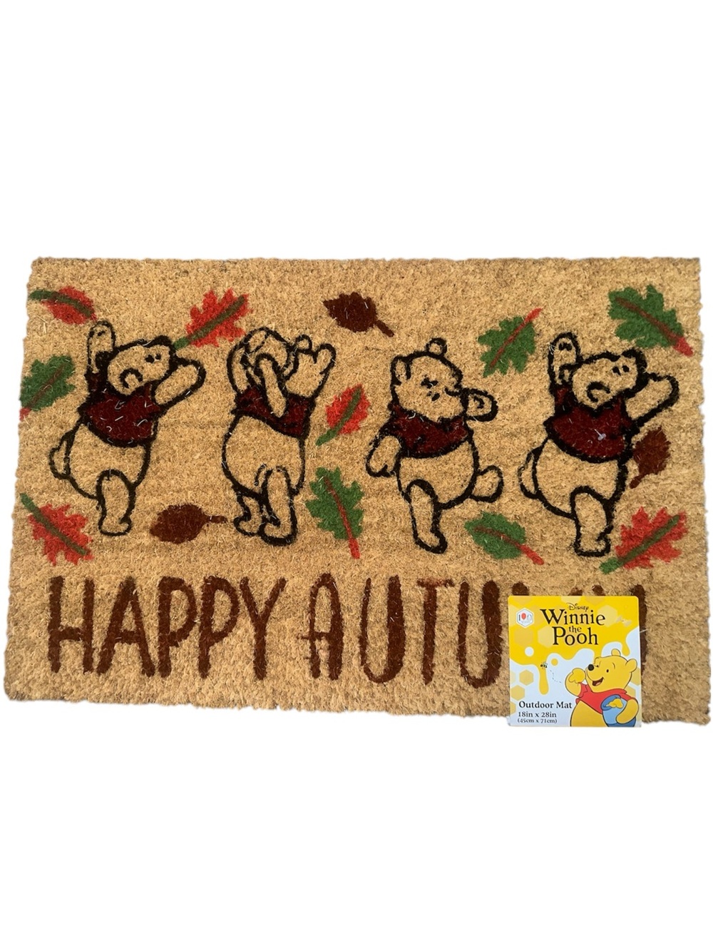 'Happy Autumn' Winnie the Pooh Coir Doormat - Tan/Brown